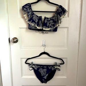 Navy & White Fern/Cheetah Print Bikini